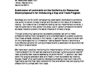 Submission of comments on the California Air Resources Board proposal’s for introducing a Cap and Trade Program