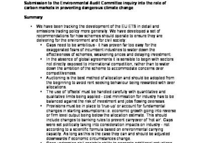 Submission to the House of Commons Environmental Audit Committee Inquiry into Carbon Markets